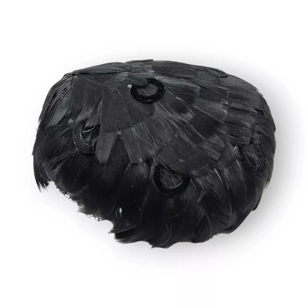 Vintage Feather Circle Cap Hat Black Whimsy Wig-Toque Netting Mid Century 50s - Picture 3 of 11
